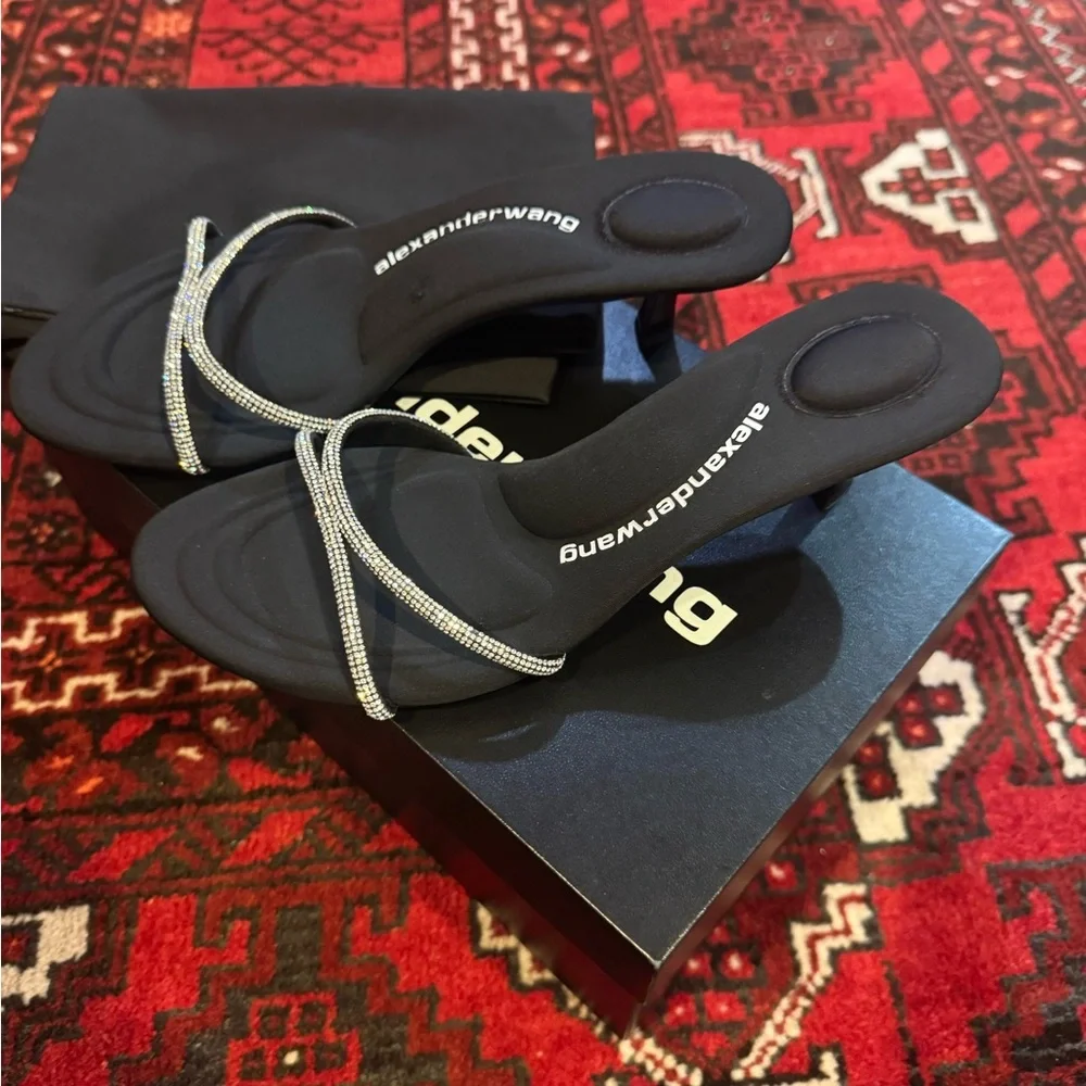 Alexander Wang Black Heeled Sandals with Silver Crystal Straps